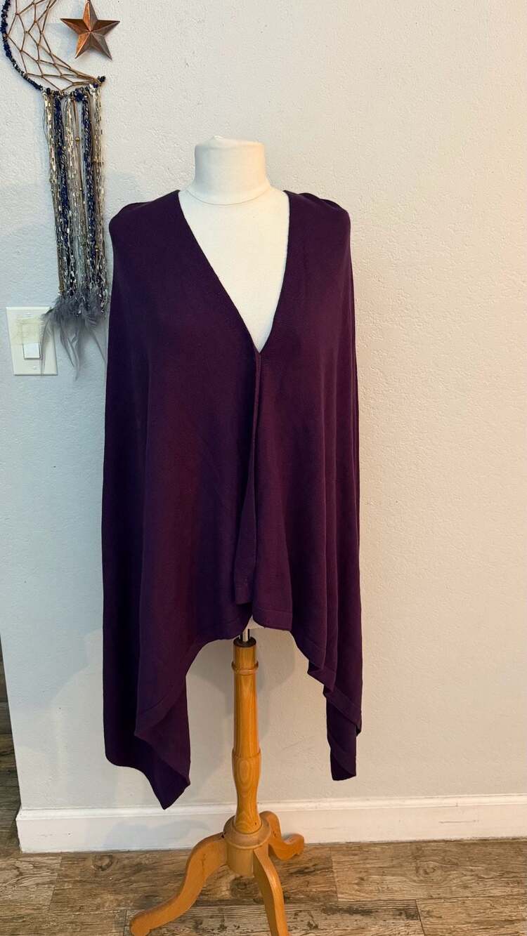 IMAN Purple Knit Poncho Cape Sweater ONE PLUS SIZE